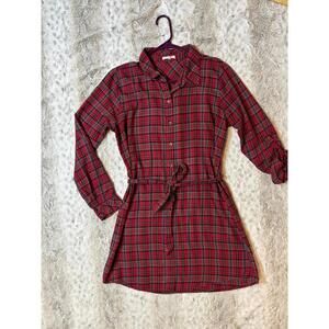 Plaid Button-Up Belted Dress